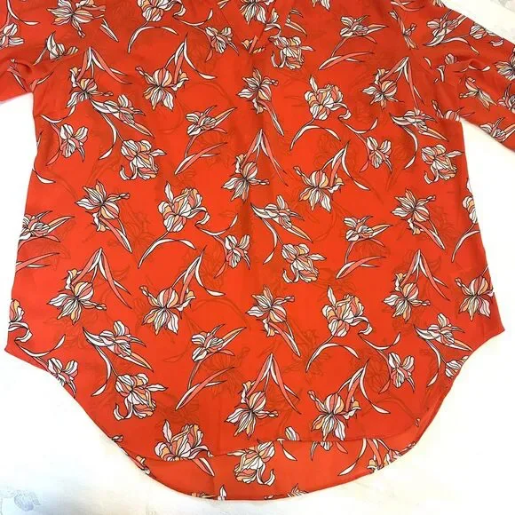 Worthington Women's Size 1X Blouse Floral Orange 3/4 Sleeve Roll- Tab Chiffon - Picture 10 of 11